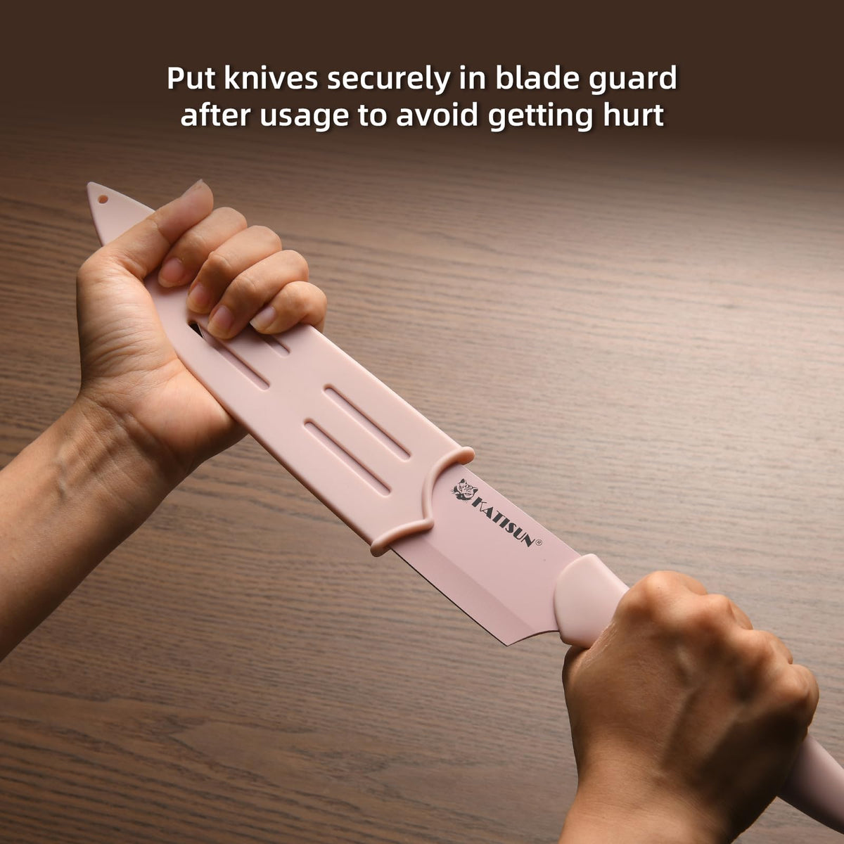 Kitchen Knife Set With Guards 13 Piece Pink Non Stick Boxed Knives Set - Image 2