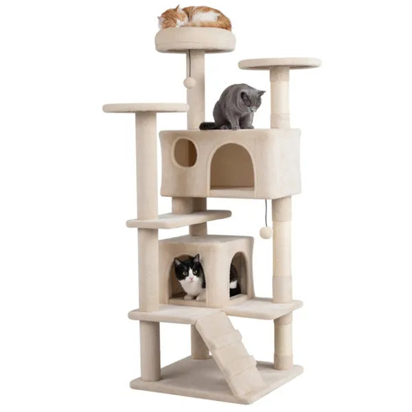52" Tall Cat Tree Tower With Perches & Condos Multi Cat Playground With