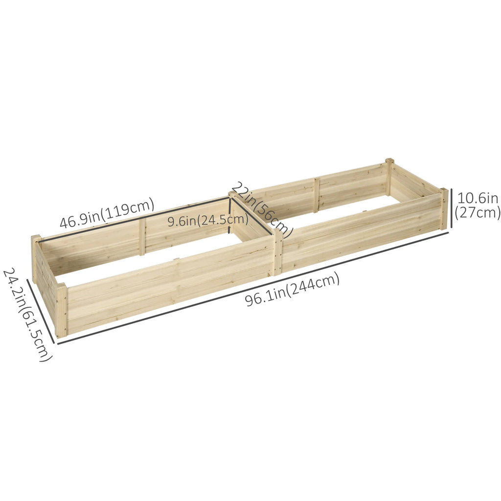 96" x 24" x 10" Wooden Raised Garden Bed with 2 Planter Box and Non woven - Image 3