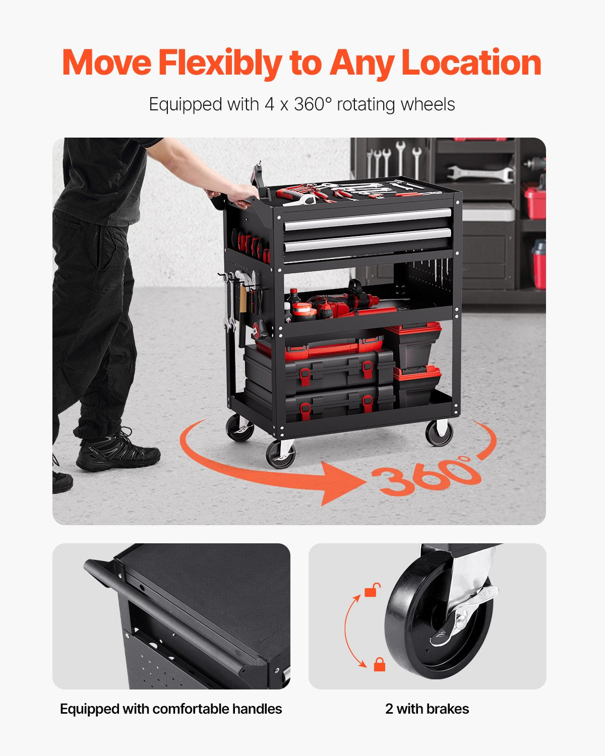 5 Tier Tool Cart With Wheels 400 Lbs Load Capacity Rolling Work Cart - Image 2