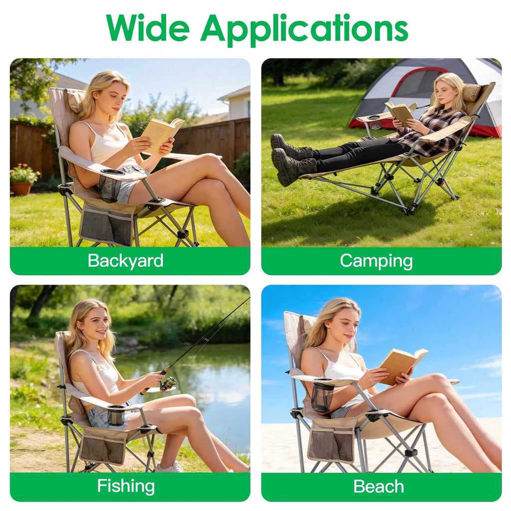 1Pc Reclining Camping Chair with Footrest 4 Position Adjustable Outdoor Folding - Image 3