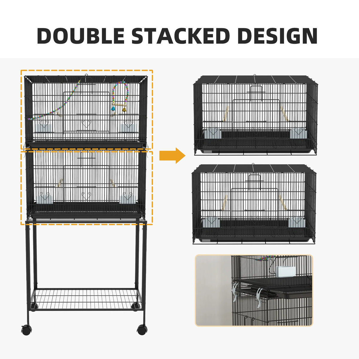65" Birdcage for Canaries Lovebirds Finches Budgie Cage with Wheels Black - Image 5