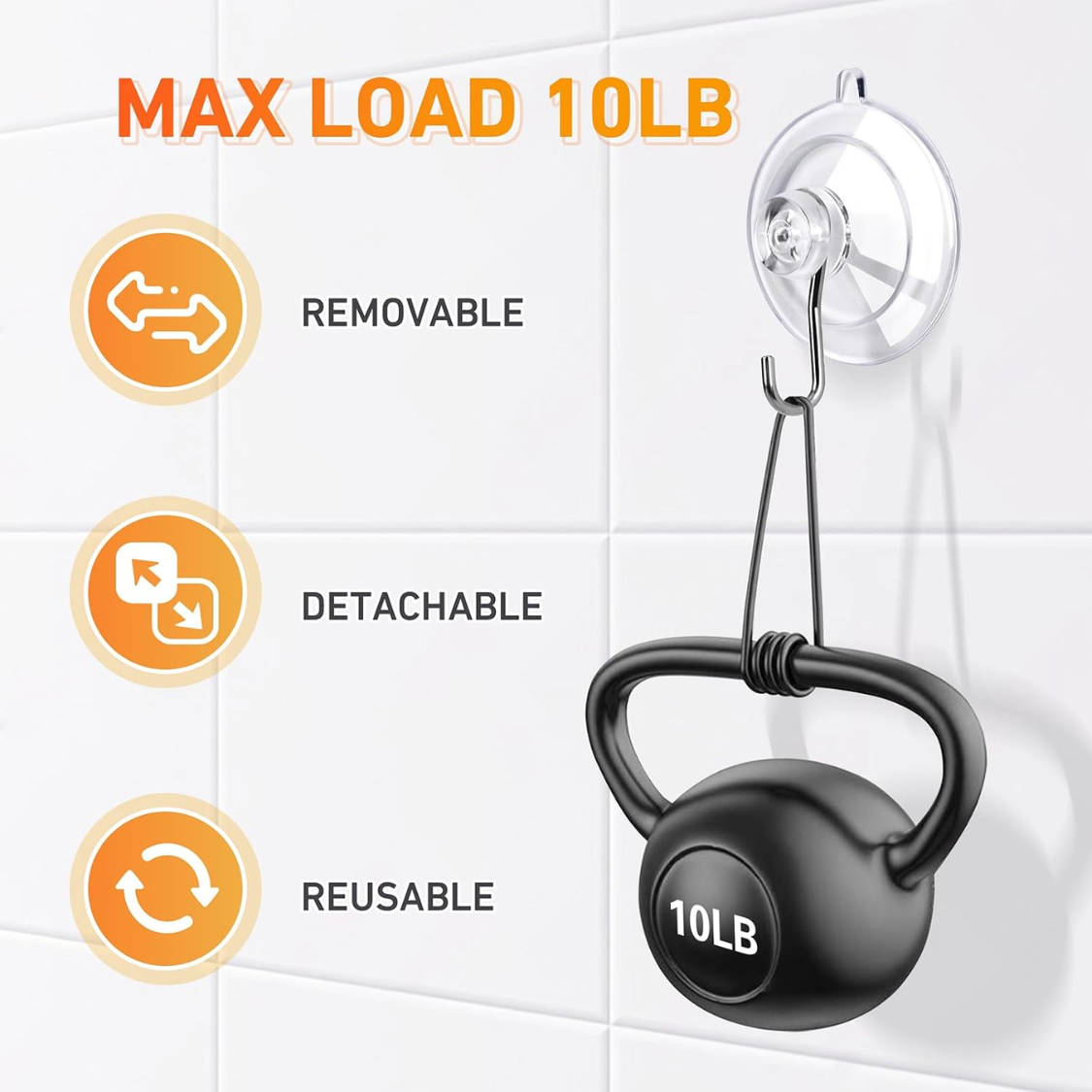 12 Pack Clear Suction Cup Hooks 77 Inch Stainless Steel Reusable Removable - Image 5