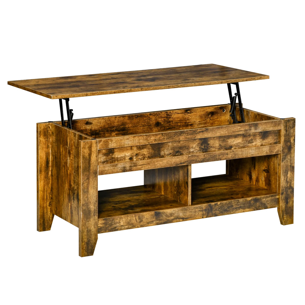 Lift Top Coffee Table with Hidden Storage Compartment and Open Shelves Lift - Image 2