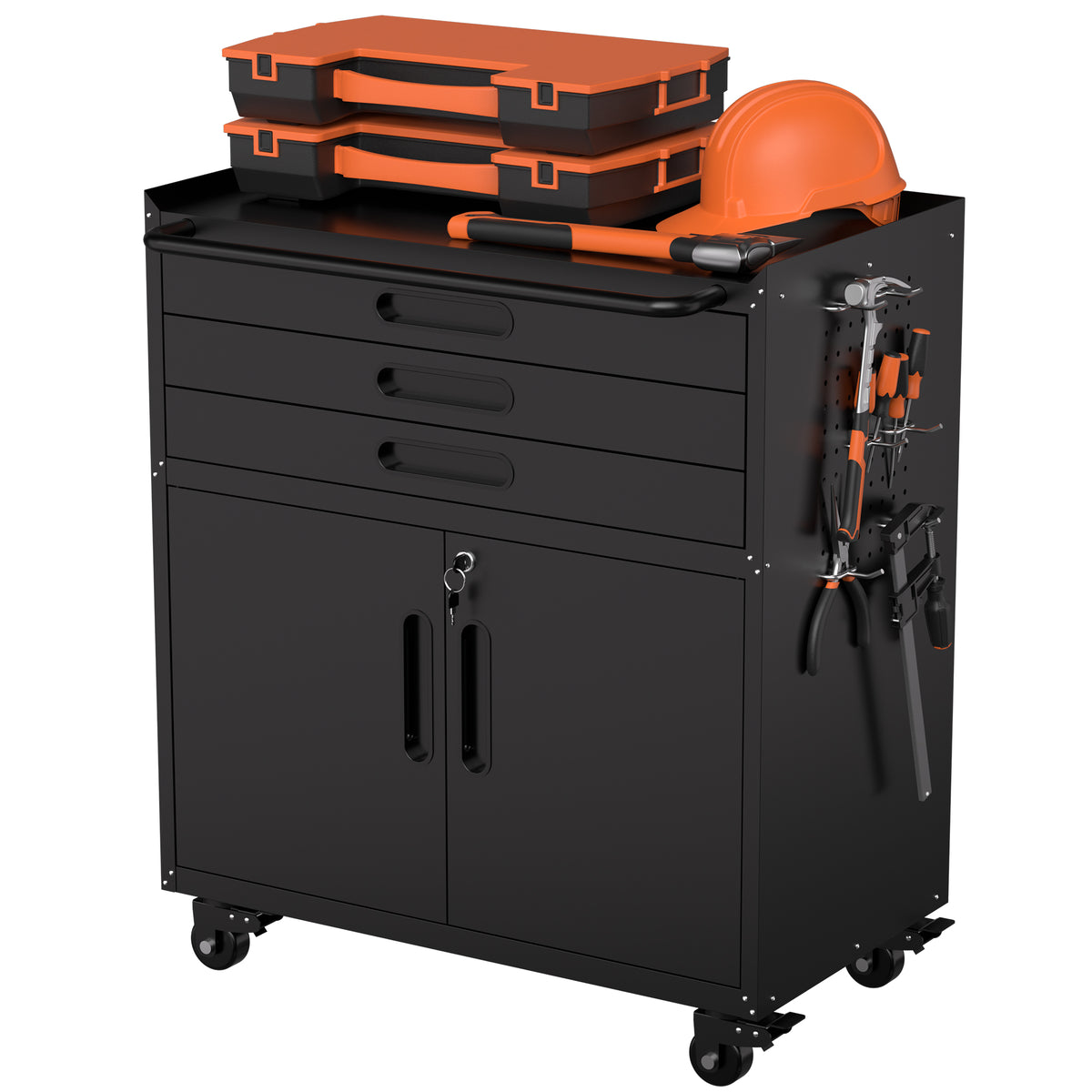 34.3 Rolling Metal Tool Cabinet Heavy Duty Garage Storage With Lockable Doors