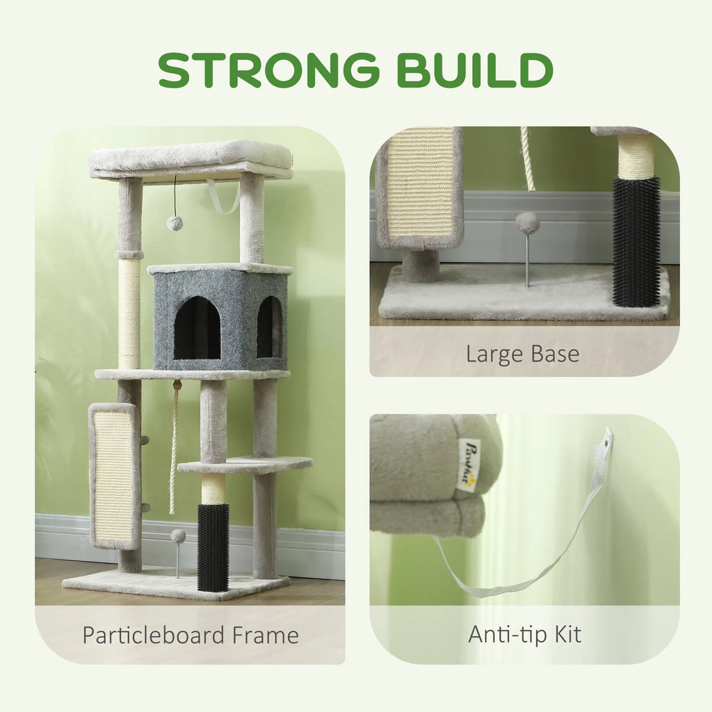 52 Inch Cat Tree with Scratching Posts Cat Bed Condo Grooming Brush Jumping - Image 2