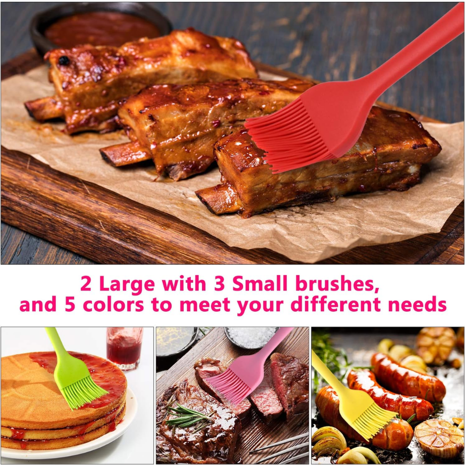 Hhyn 5 Pack Multicolor Silicone Basting & Pastry Brush Set Heat Resistant BBQ - Image 5