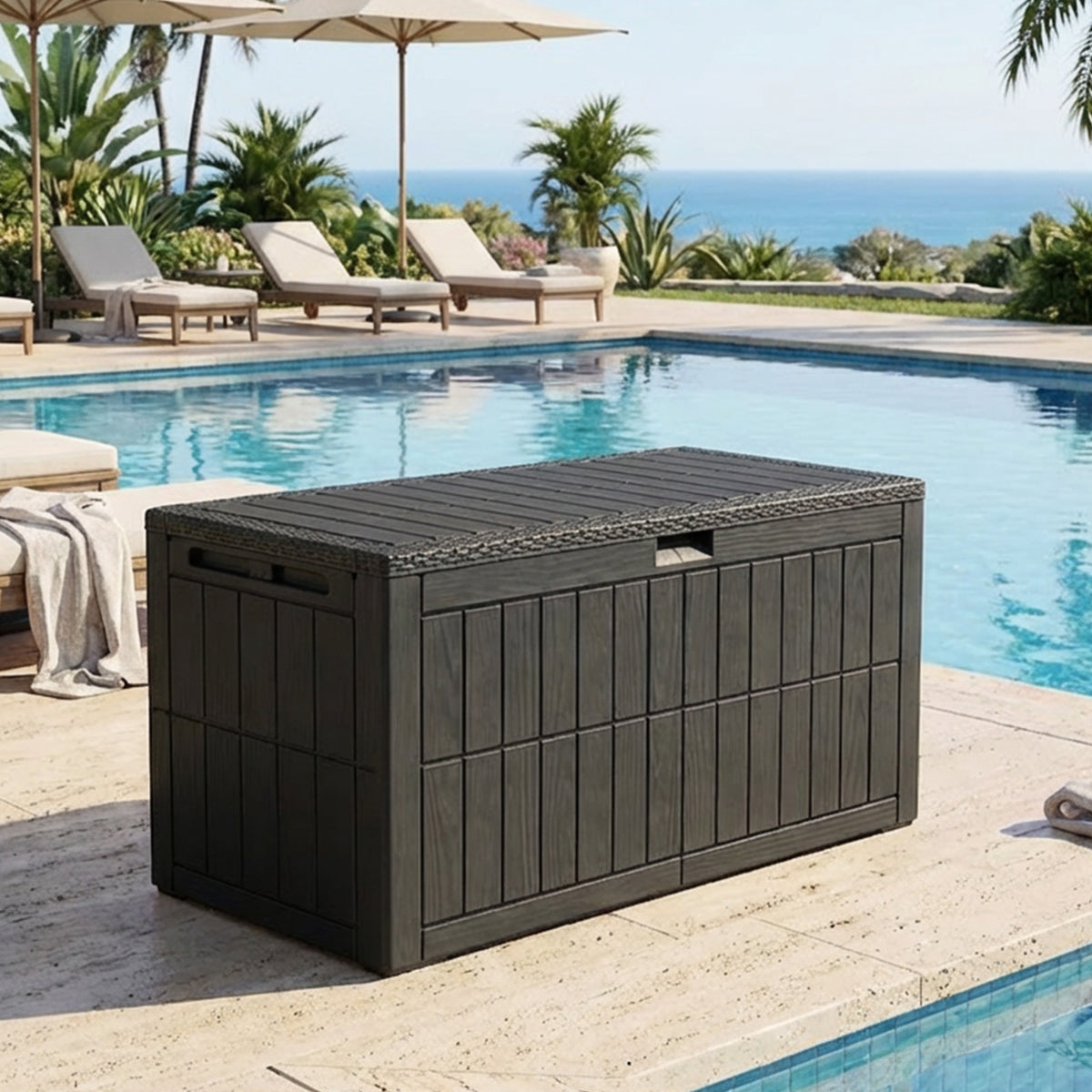 1 0 0 Gallon Outdoor Storage Box Water Proof Resin Deck Box Lockable Storage - Image 4