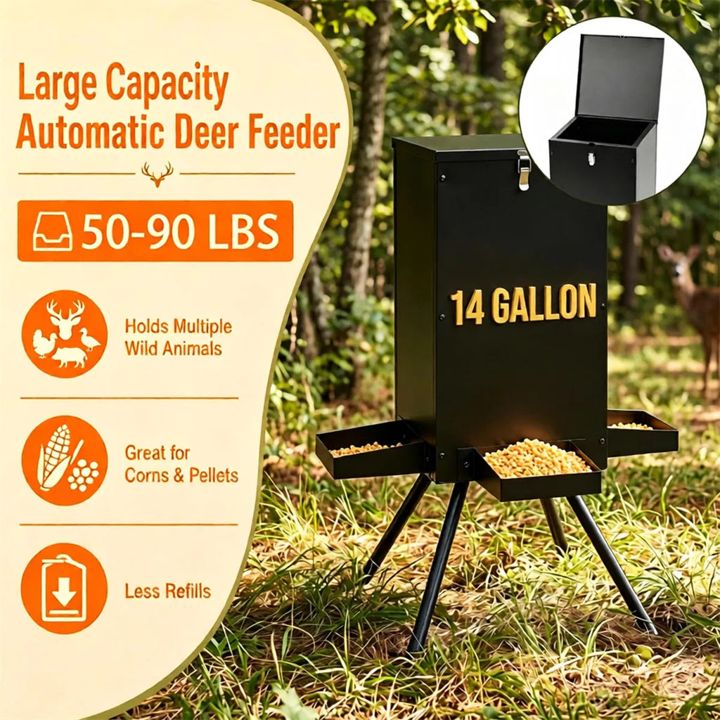 14 Gallon Gravity Deer Feeder 50 90 LBS Capacity Galvanized Coated Steel - Image 4