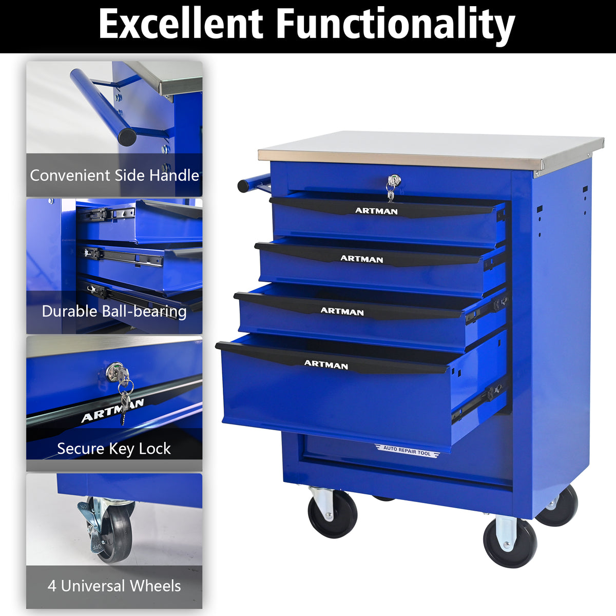 5 Drawers Multifunctional Tool Cart With Wheels - Image 3