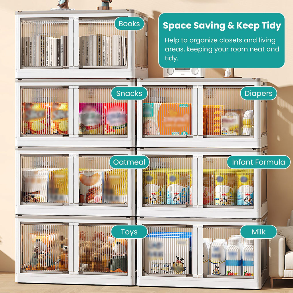 3-Piece Stackable Foldable Storage Bins with Lids and 4 Doors - Compact Placement on Shelf View