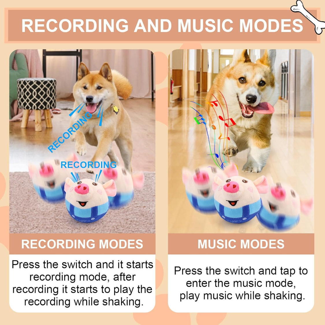Interactive Dog Toys Pig Jumping Squeaky Dog Toys With Recording And Music - Image 3