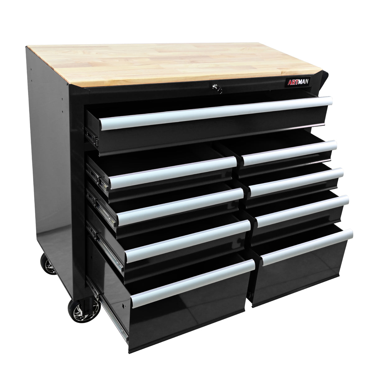 9 DRAWERS MULTIFUNCTIONAL TOOL CART WITH WHEELS AND WOODEN TOP - Image 2