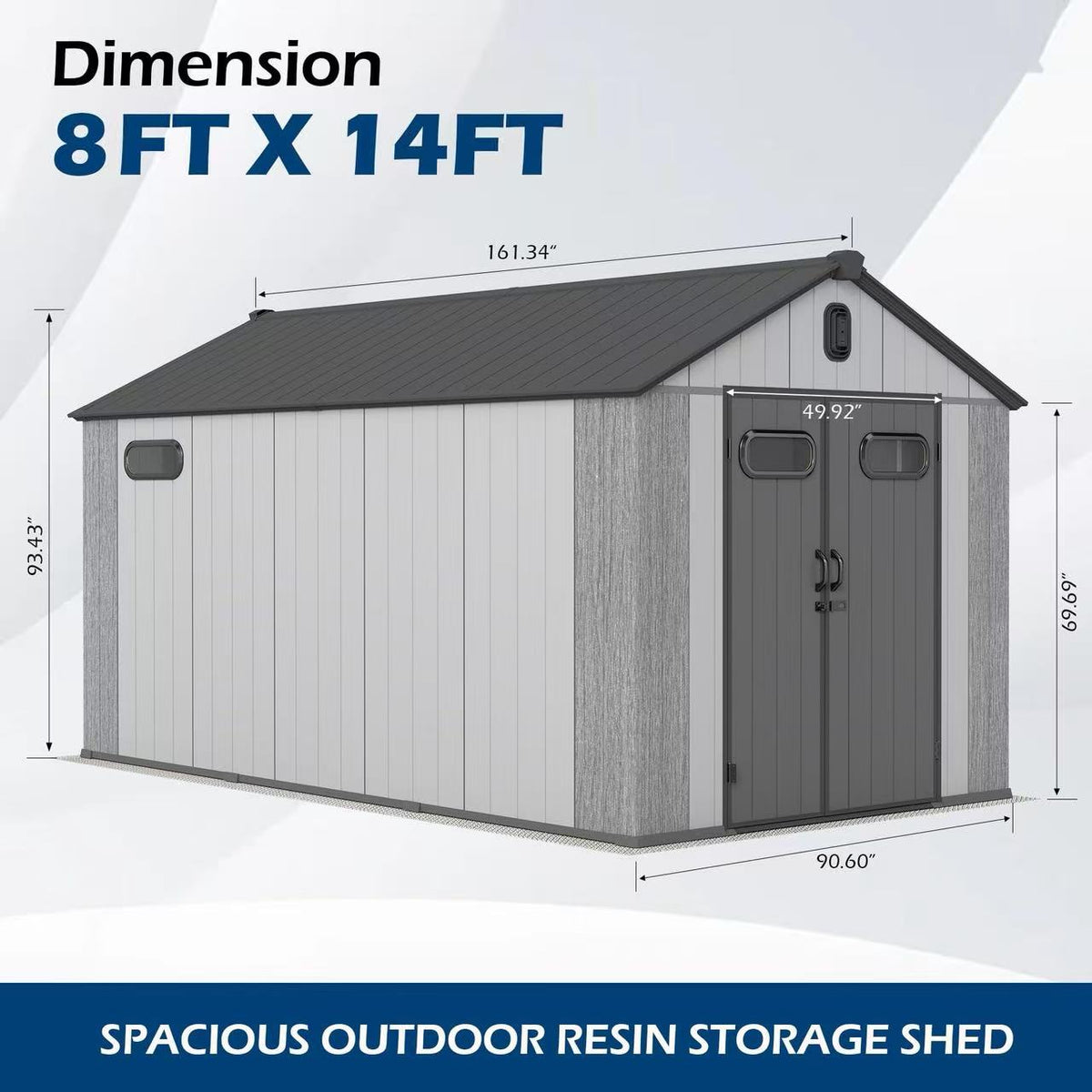8x14Ft Resin Outdoor Storage Shed Plastic Garden Shed With Carpet Outside
