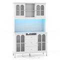 73 Inch White Kitchen Pantry Cabinet with Customizable LED Lights & Built in