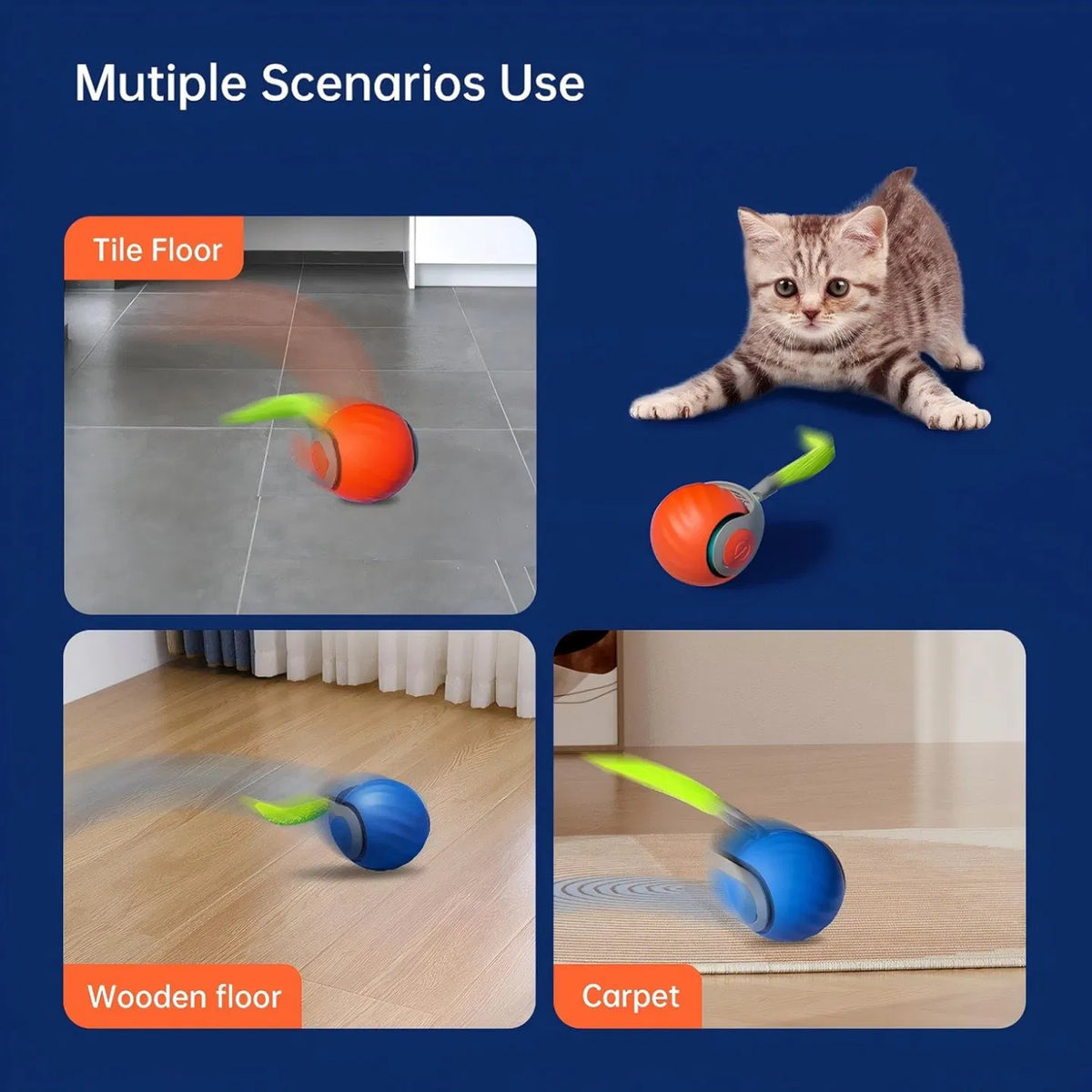 Cat Toy Interactive Cat Ball CatToys for Indoor Cats Adjustable Sports Rolling