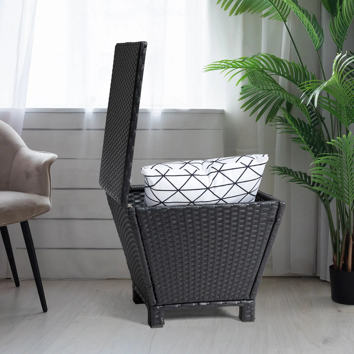 Outdoor PE Wicker Side Table With Storage Small Patio Bin Container For Hose - Image 2