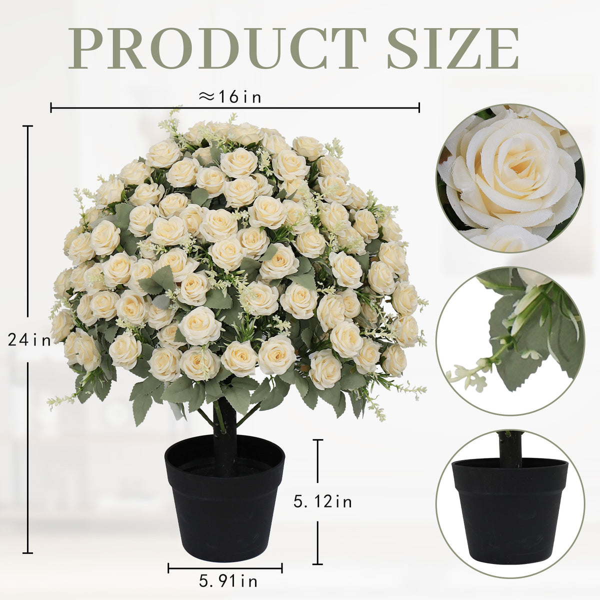 24 Inch Artificial Rose Decoration UV Resistant Lifelike Faux Floral Plants - Image 2