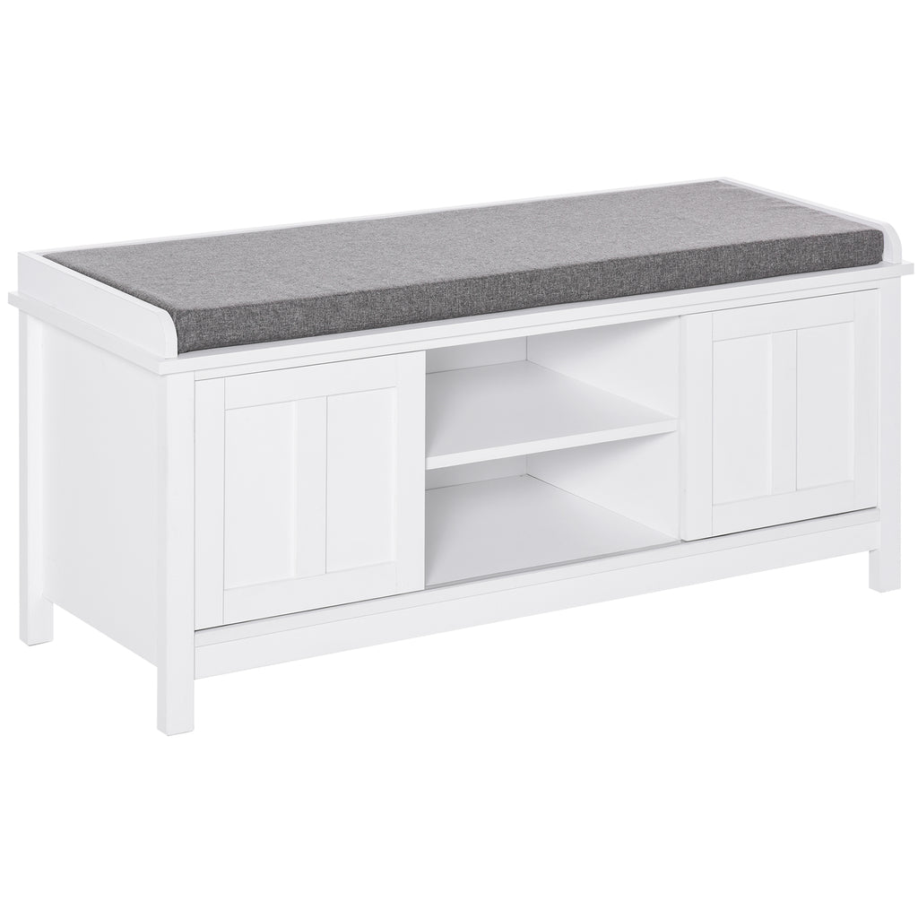 White Entryway Shoe Bench with Sliding Barn Door