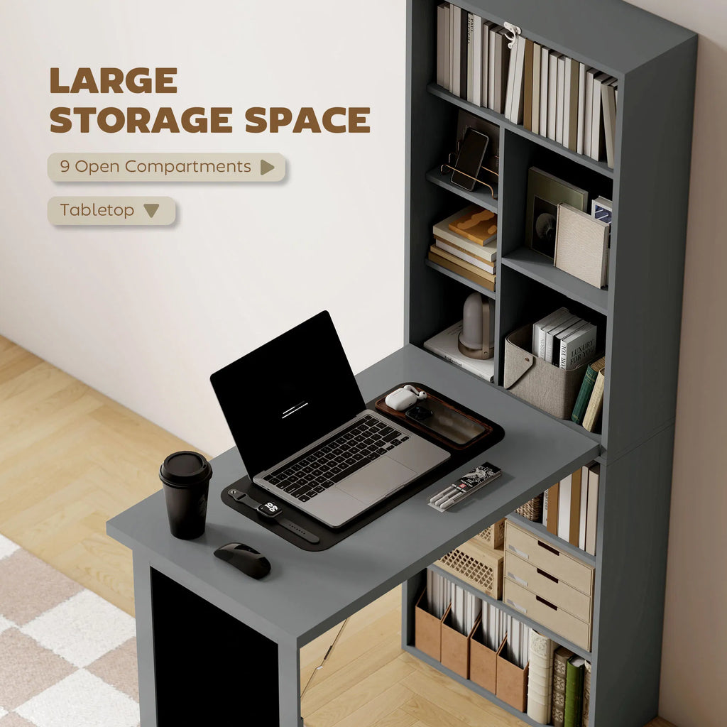 Fold out Convertible Office Desk Wall Mount Computer Desk with Blackboard and - Image 4