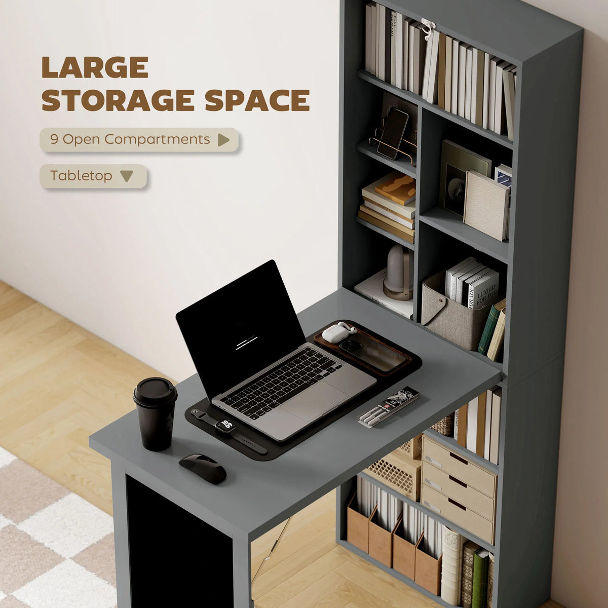 Fold out Convertible Office Desk Wall Mount Computer Desk with Blackboard and - Image 4