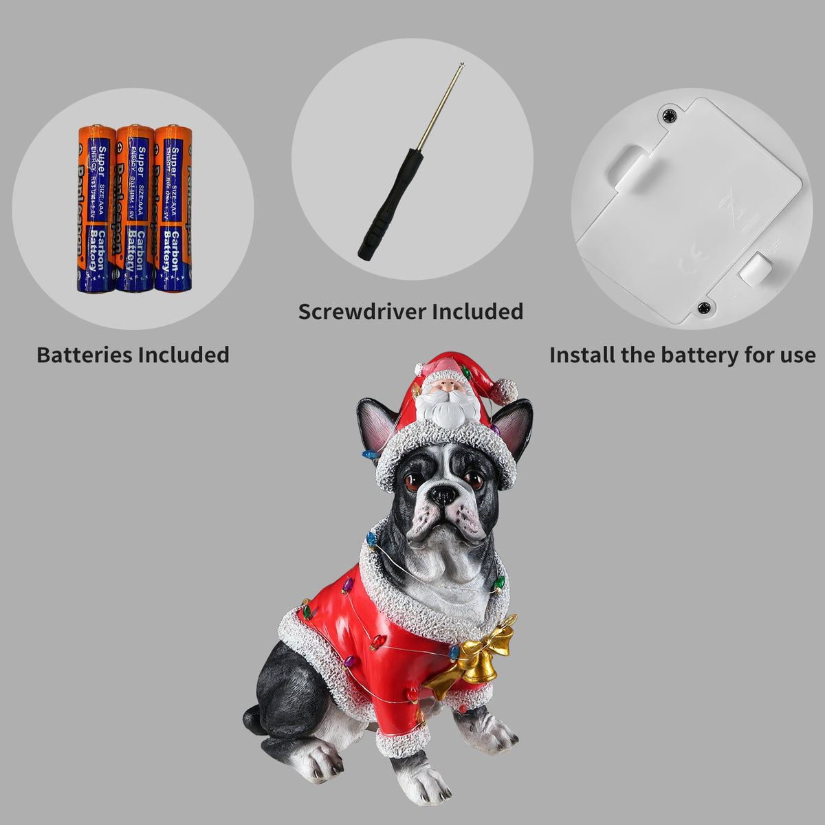 Christmas French Bulldog Statue Holiday Dog Figurine in Santa Outfit - Image 2