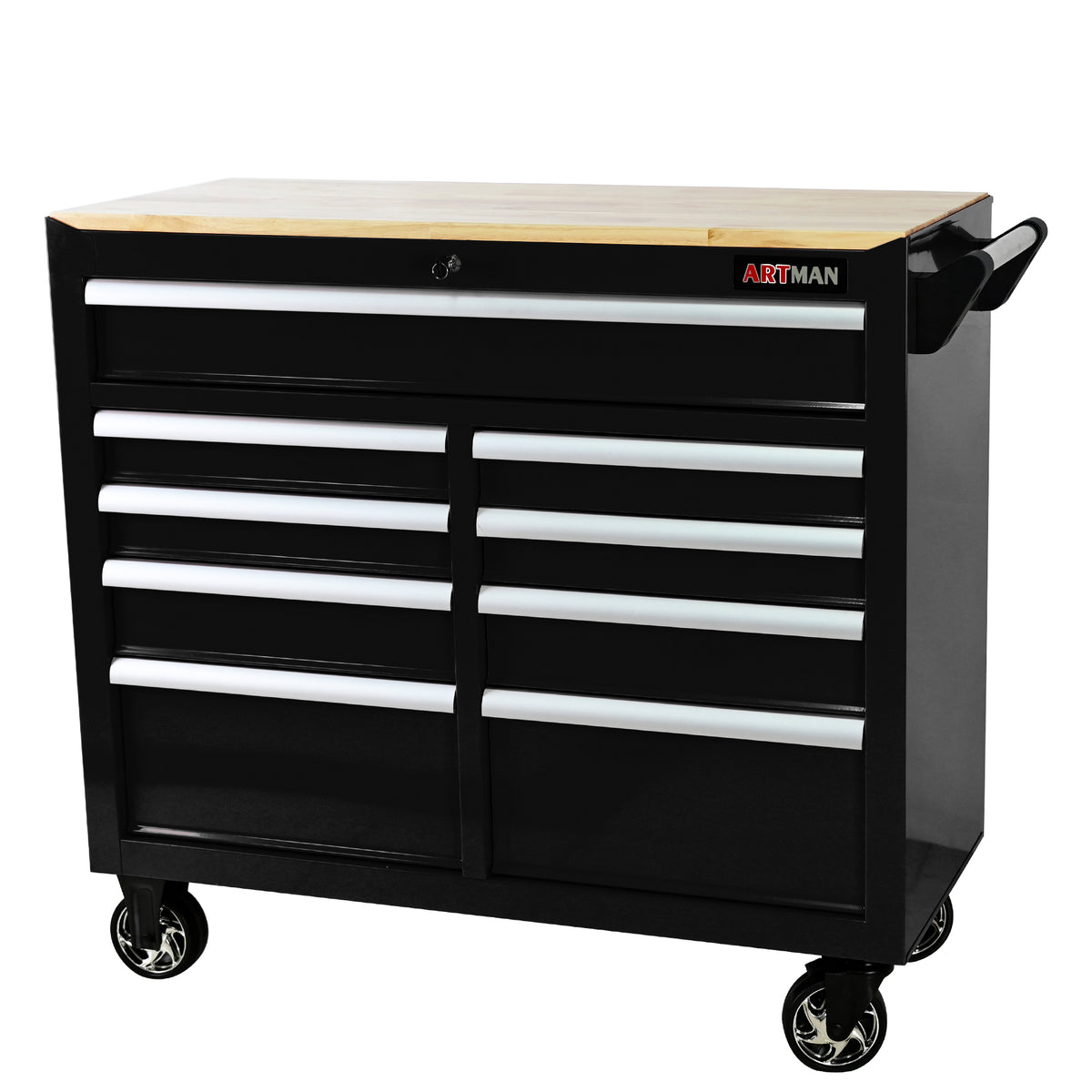 9 DRAWERS MULTIFUNCTIONAL TOOL CART WITH WHEELS AND WOODEN TOP - Image 4