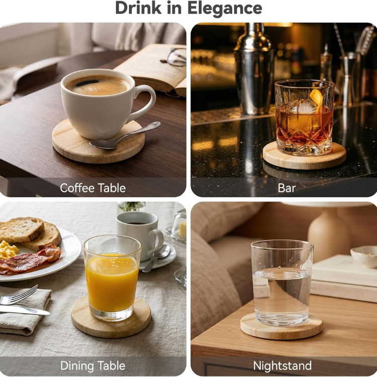 6 Piece Absorbent Sandstone Coaster Set With Holder 4 Inch Round Drink - Image 2