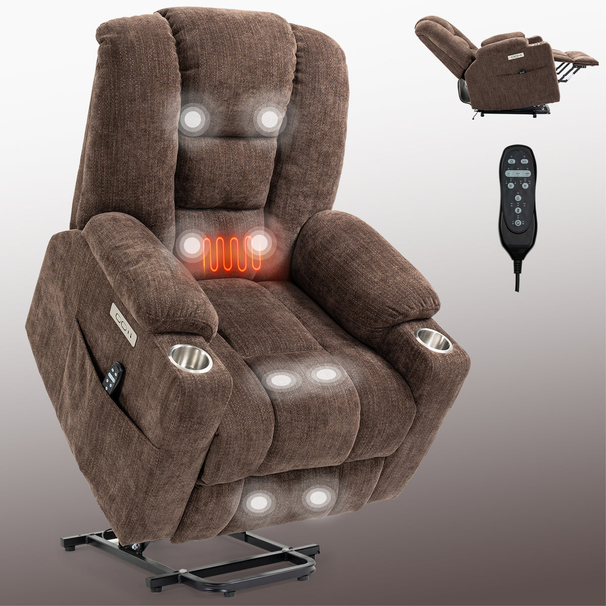 Large Power Lift Recliner Chair with Massage and Heat for Elderly Overstuffed - Image 2