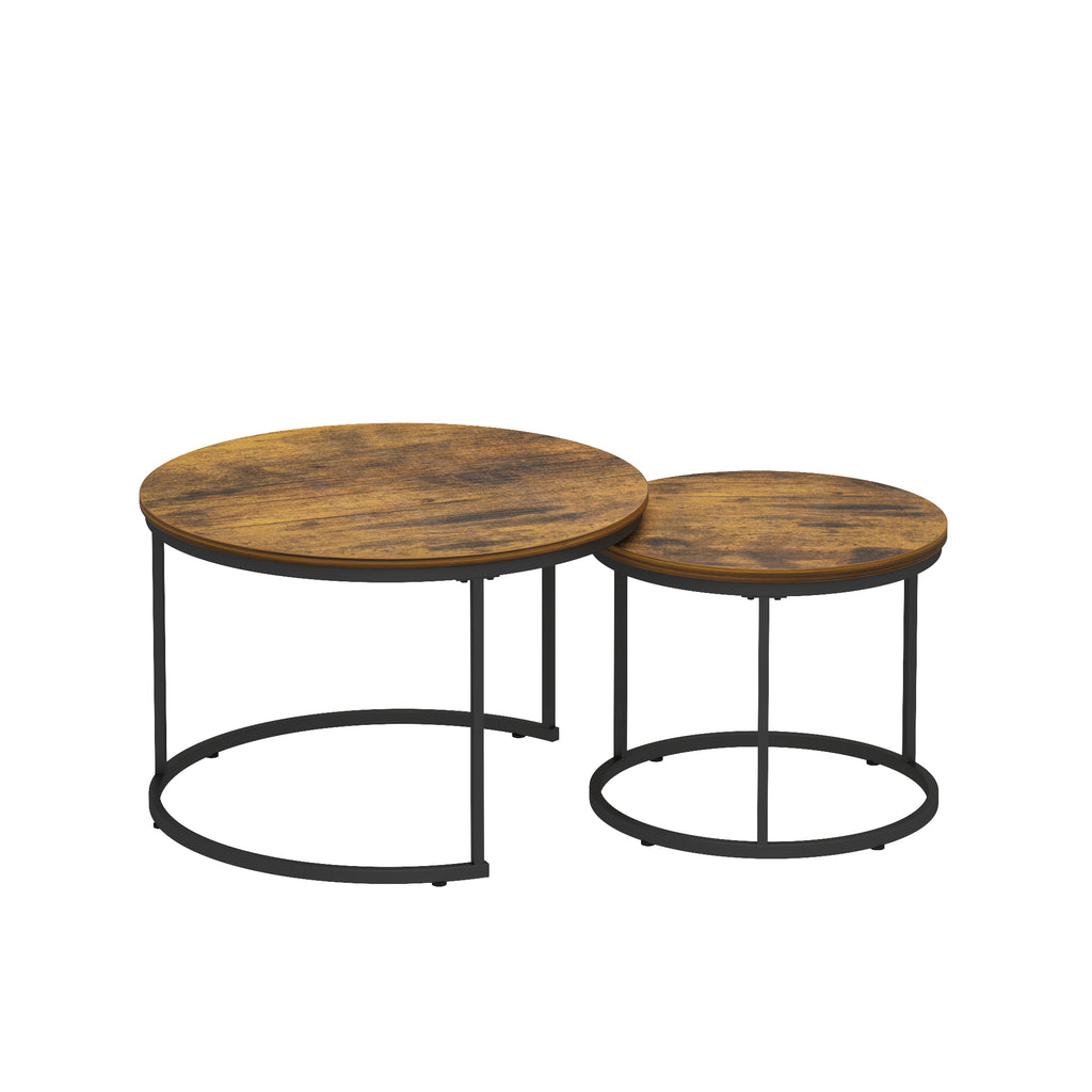 Nesting Coffee Table Set of 2 27.6inch Round Coffee Table Industrial Wood - Image 2