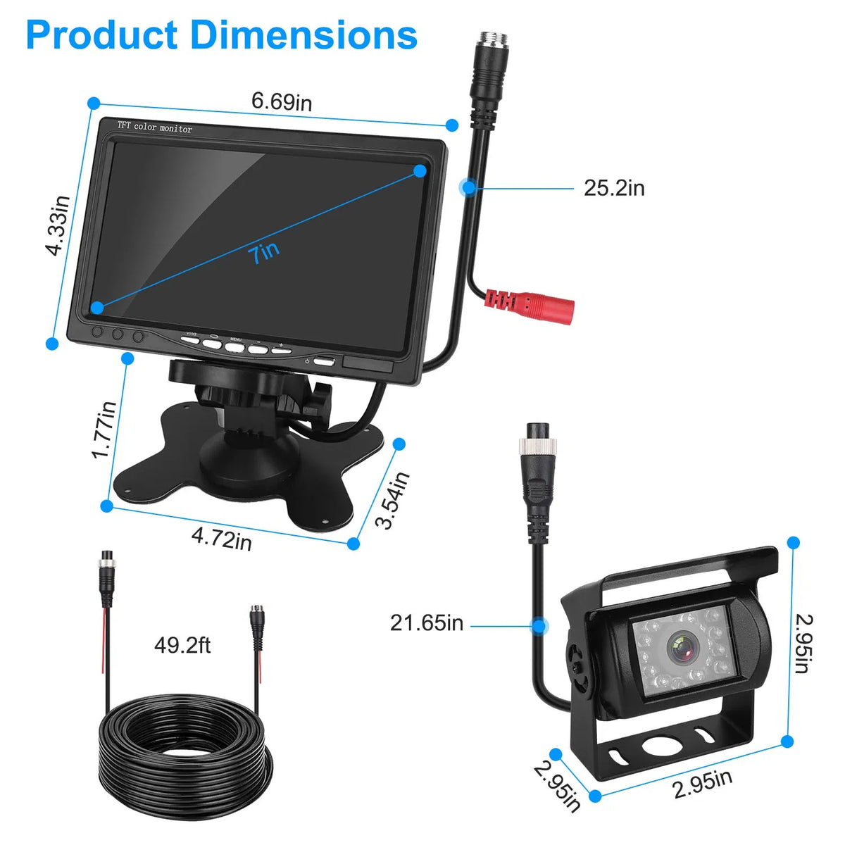 7In Screen Backup Camera System Vehicle Rear View Monitor Kit IP67 Waterproof