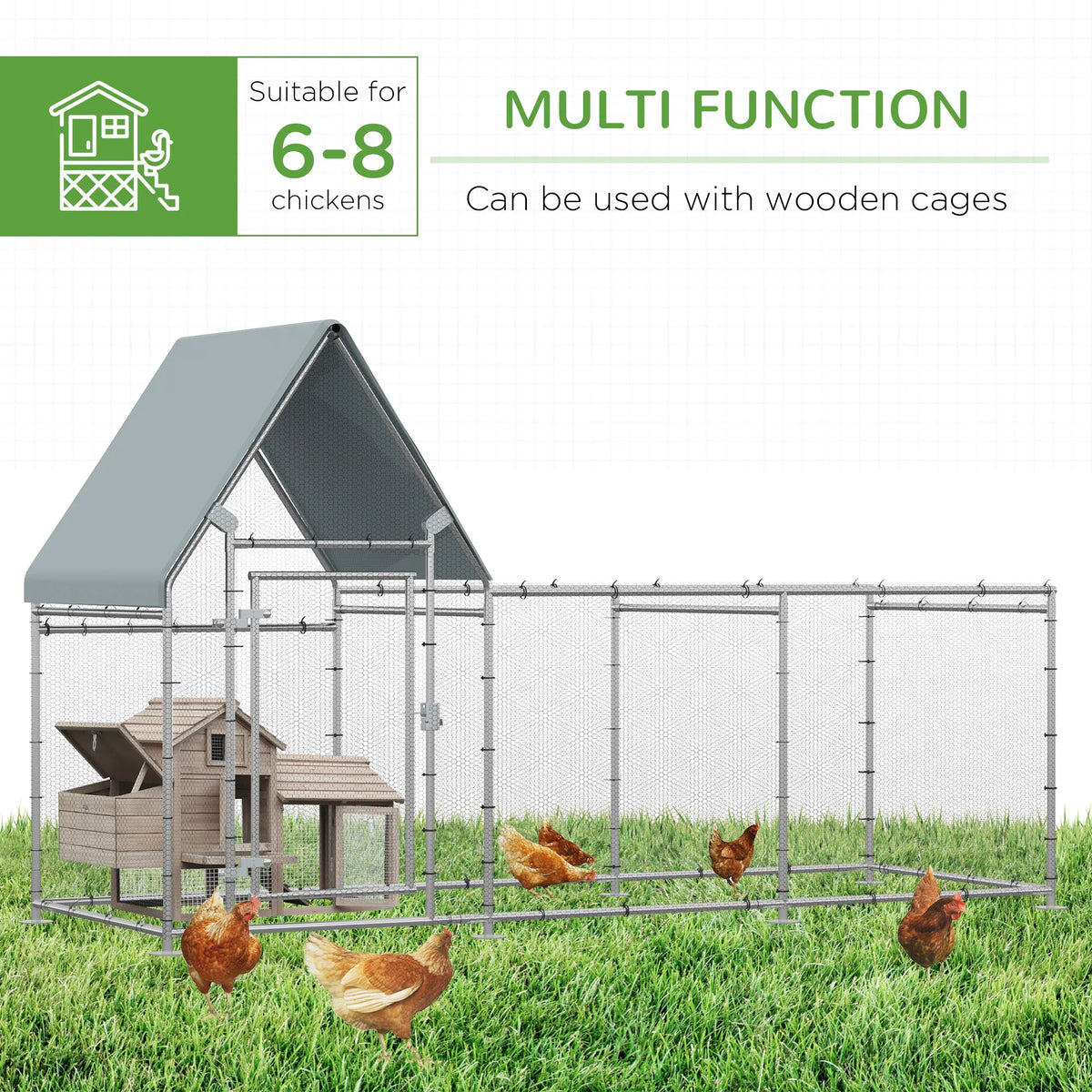 Walk In Chicken Run Large Galvanized Chicken Coop Hen Poultry House Cage - Image 5