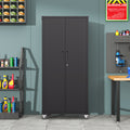 71 All Black Metal Garage Storage Cabinet With Wheels Heavy Duty Tool Storage