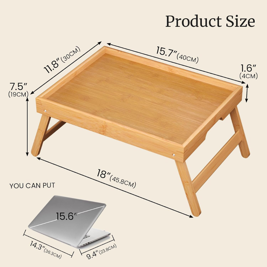 Fibogollo 2 Pack Bamboo Bed Tray Table With Folding Legs Breakfast - Image 2