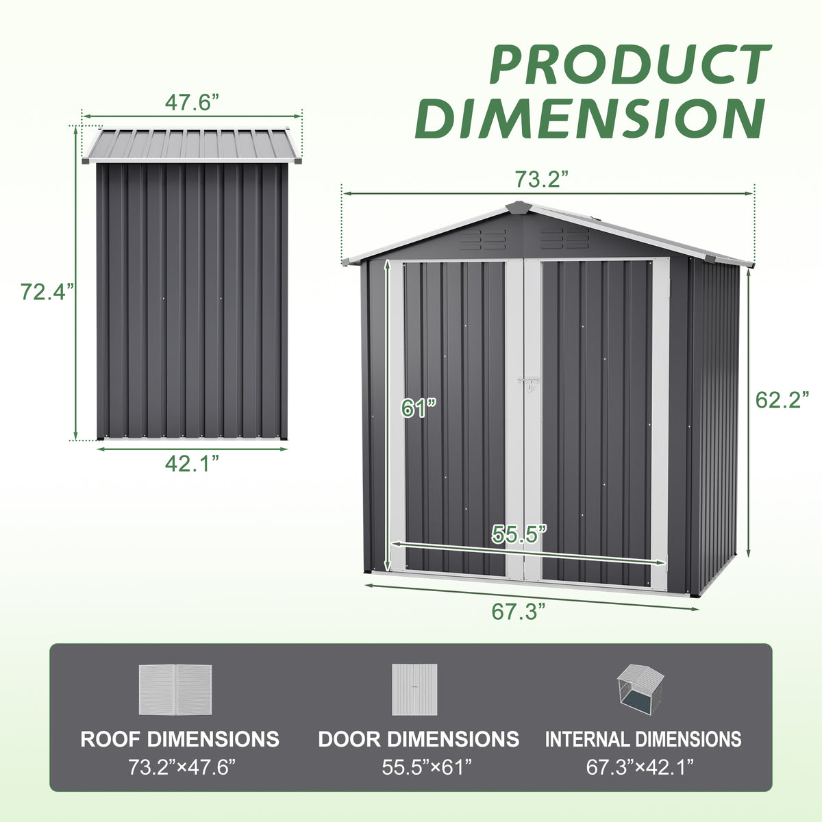 6x4ft metal outdoor storage shed product view 3