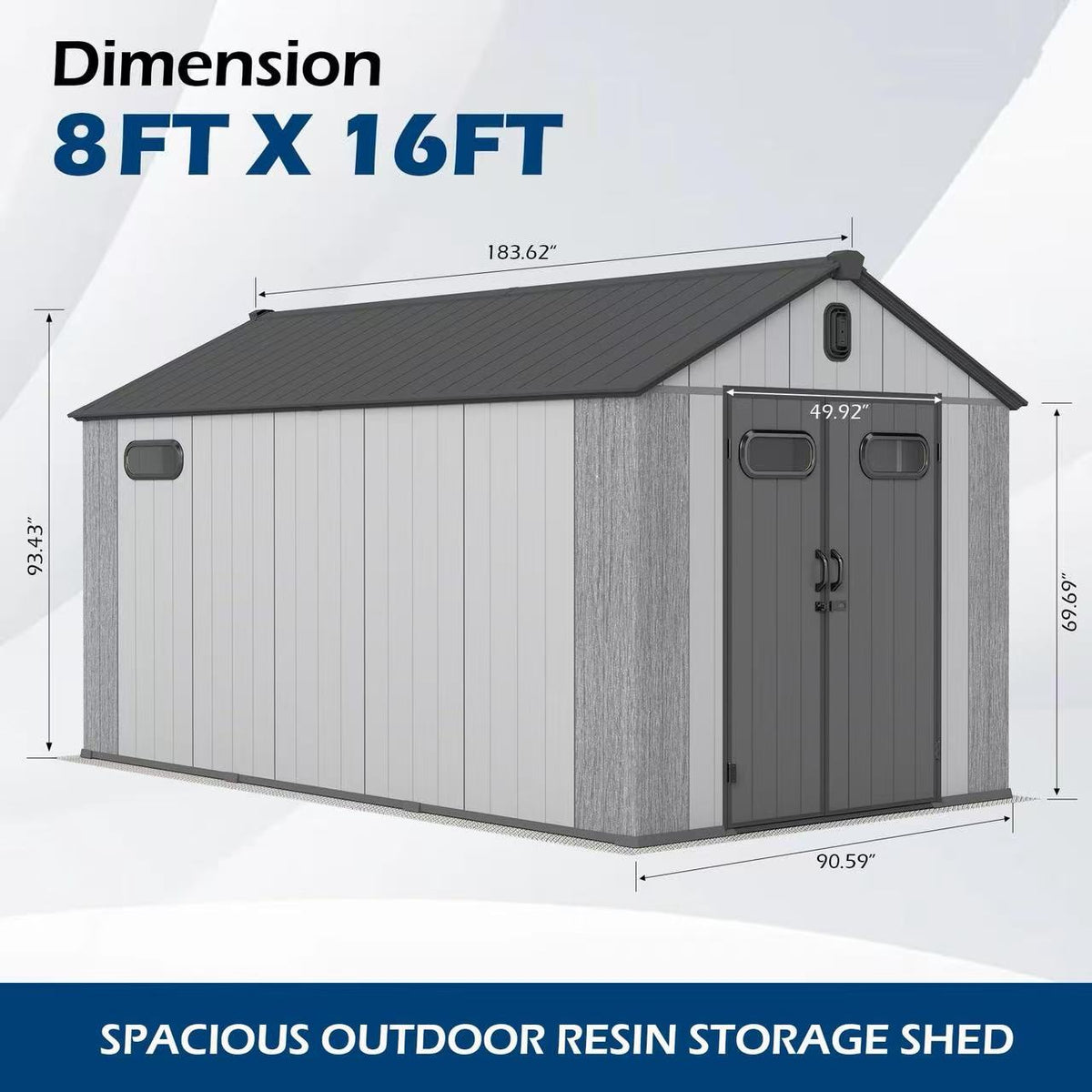 8x16Ft Resin Outdoor Storage Shed Plastic Garden Shed With Carpet Outside