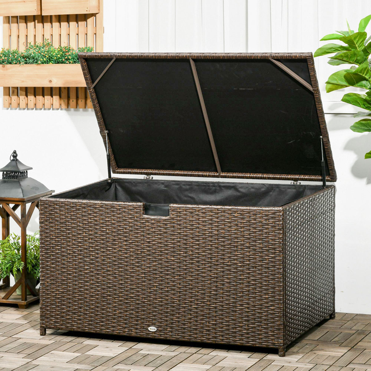 113 Gallon Outdoor Storage Box Rattan Deck Box For Indoor Patio Furniture - Image 4