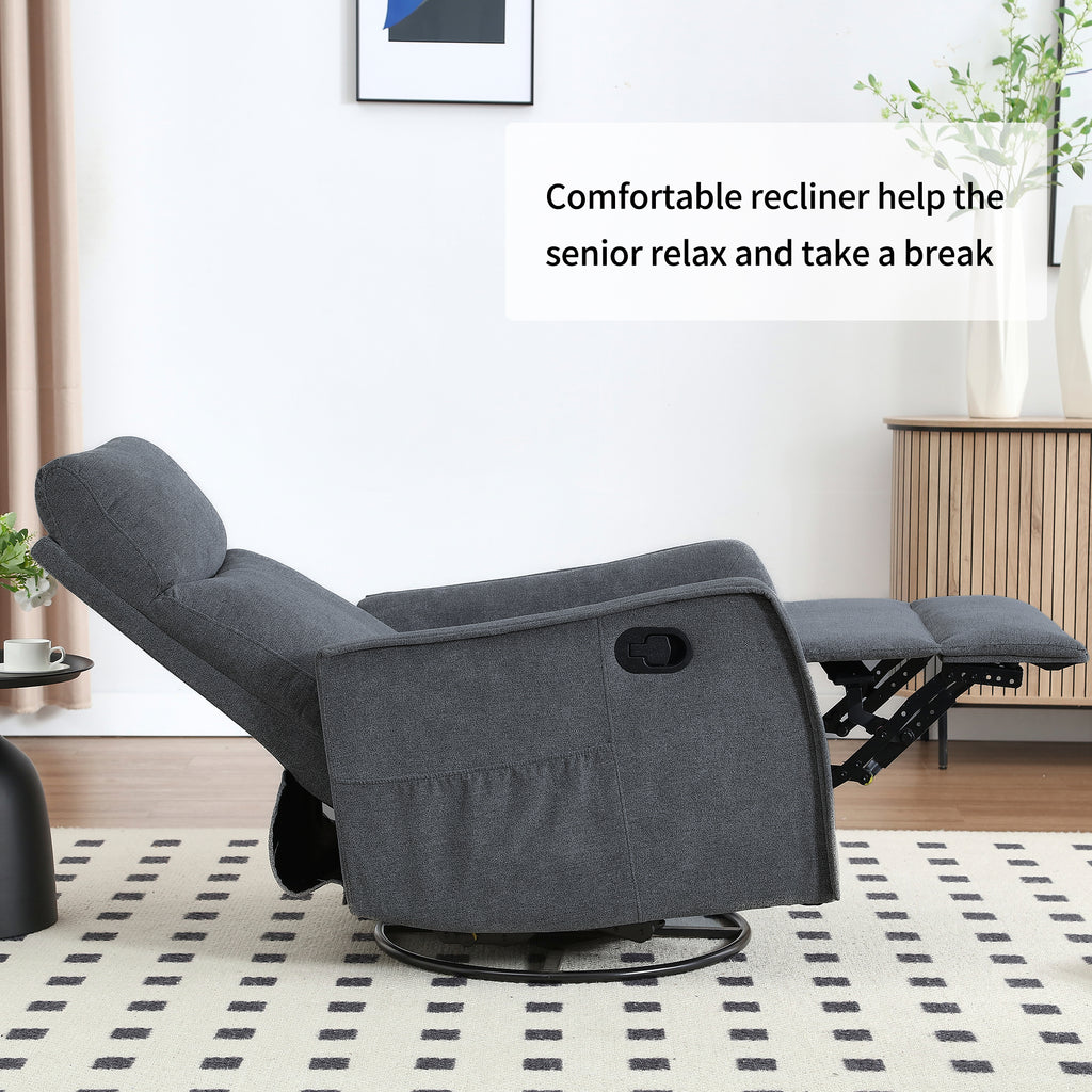 Heat Massage Manual Recliner Chair with Rocker and Swivel in Fabric for Living - Image 2