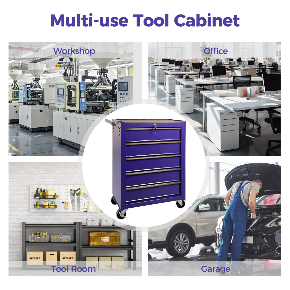 Rolling Metal Tool Chest with 5 Drawers 20" 5 Drawer Tool Chest Cabinet with - Image 2