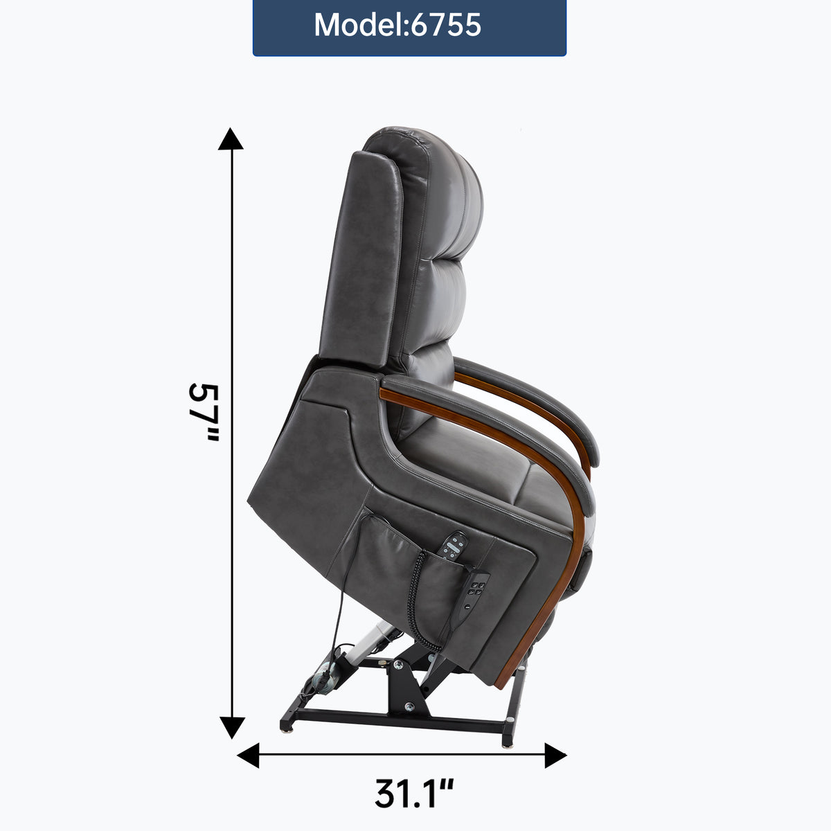 Power Dark Grey Leatheraire Lift Recliner Chair Dual Motor Infinite Position Up