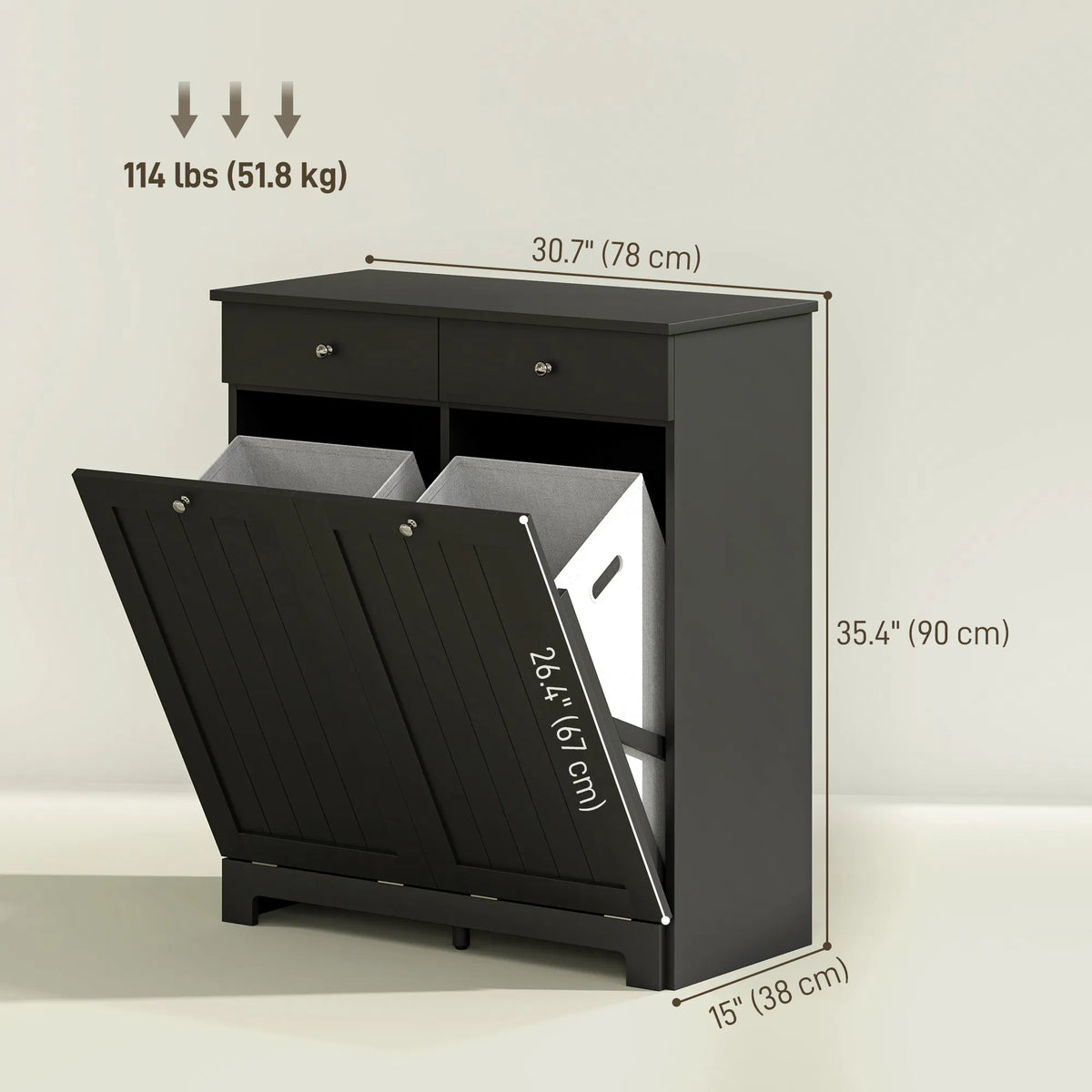 Laundry Cabinet Tilt Out Laundry Hamper Cabinet with 2 Baskets Bathroom - Image 2