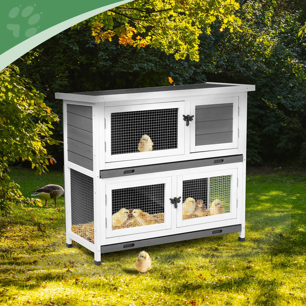 2 Story Solid Wood Rabbit Hutch Bunny Cage with 2 Large Main Rooms Indoor - Image 2