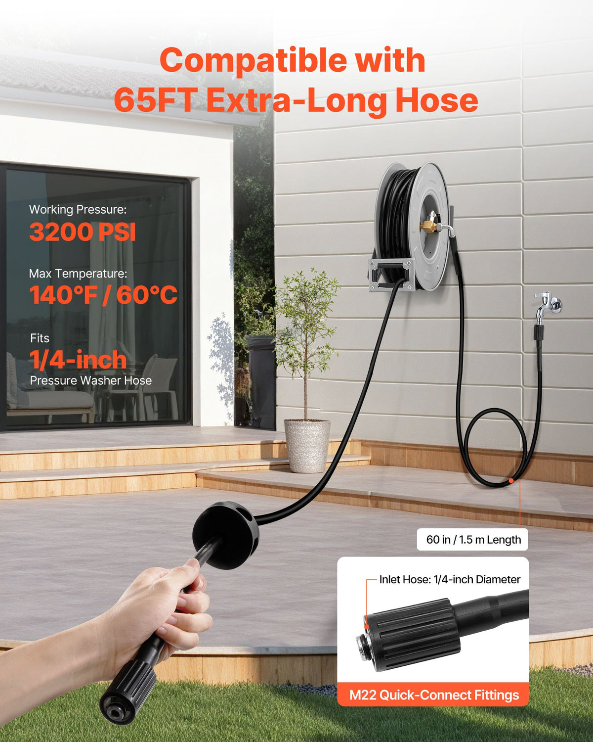 pressure washer hose reel 65 dimensions and features
