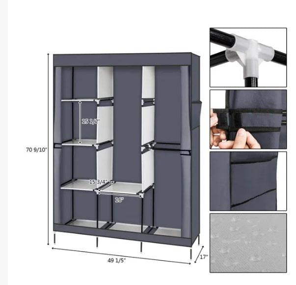 portable closet wardrobe with storage shelves