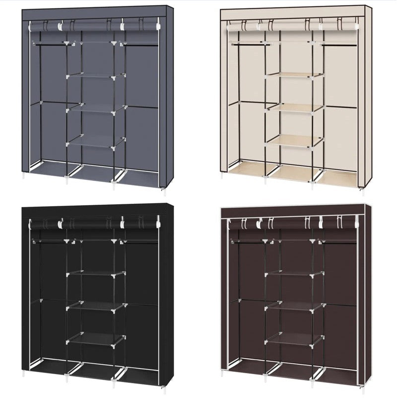 69 Inch Portable Wardrobe Double Pole Storage Rack Black - Image 3