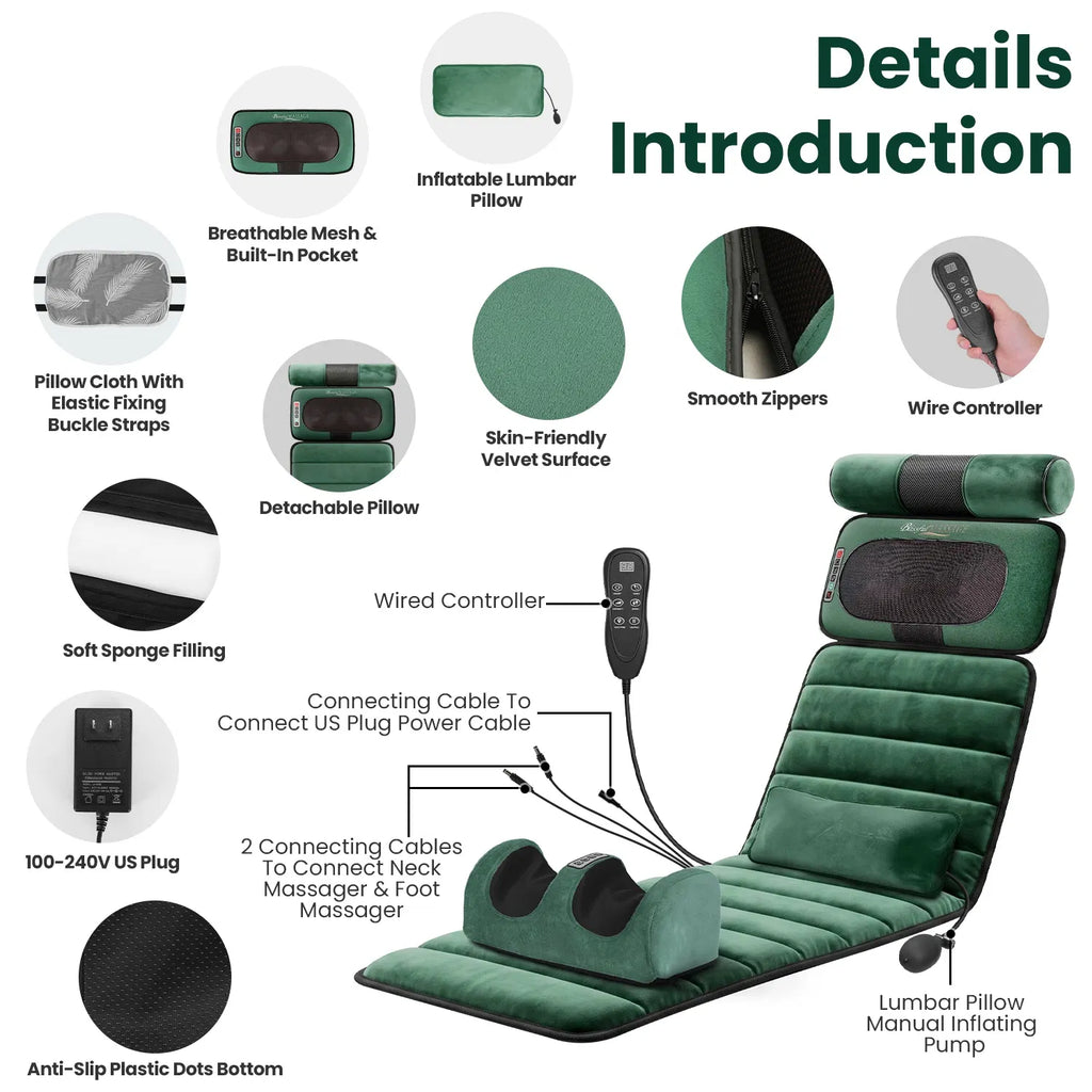 Full Body Massage Pad with Separable Shiatsu Neck & Foot Massagers Adjustable