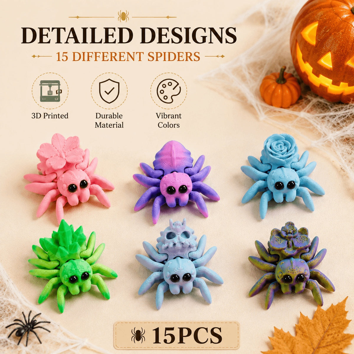 15pcs 3D Printed Mini Spider Figurine Set Cute Assorted Seasonal Desk Decor - Image 6