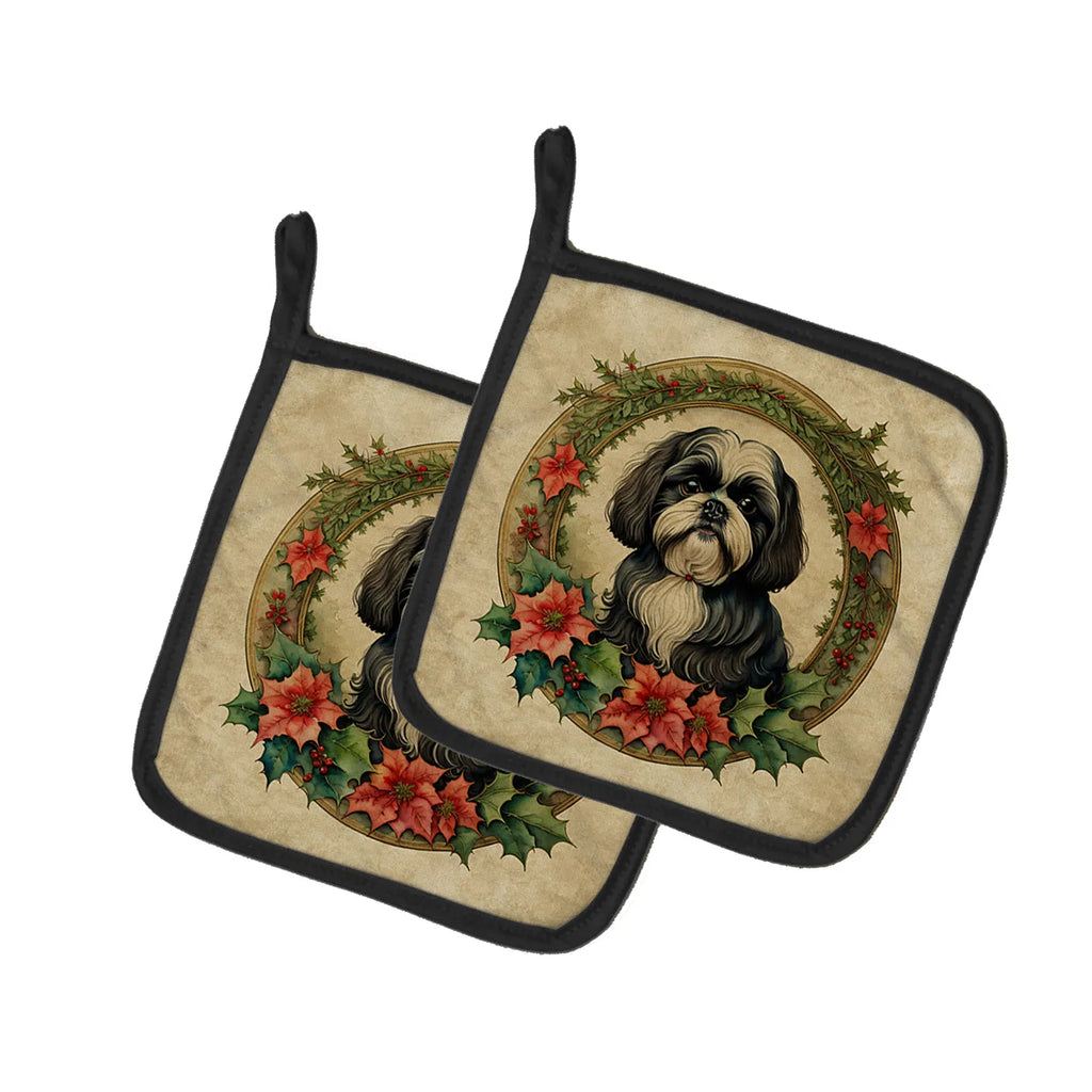 Shih Tzu Christmas Flowers Pair of Pot Holders Kitchen Heat Resistant Pot - Image 5
