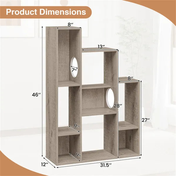 Cat Bookshelf Cabinet (Gray Oak) 8 Organized Storage Sections & Multiple - Image 4