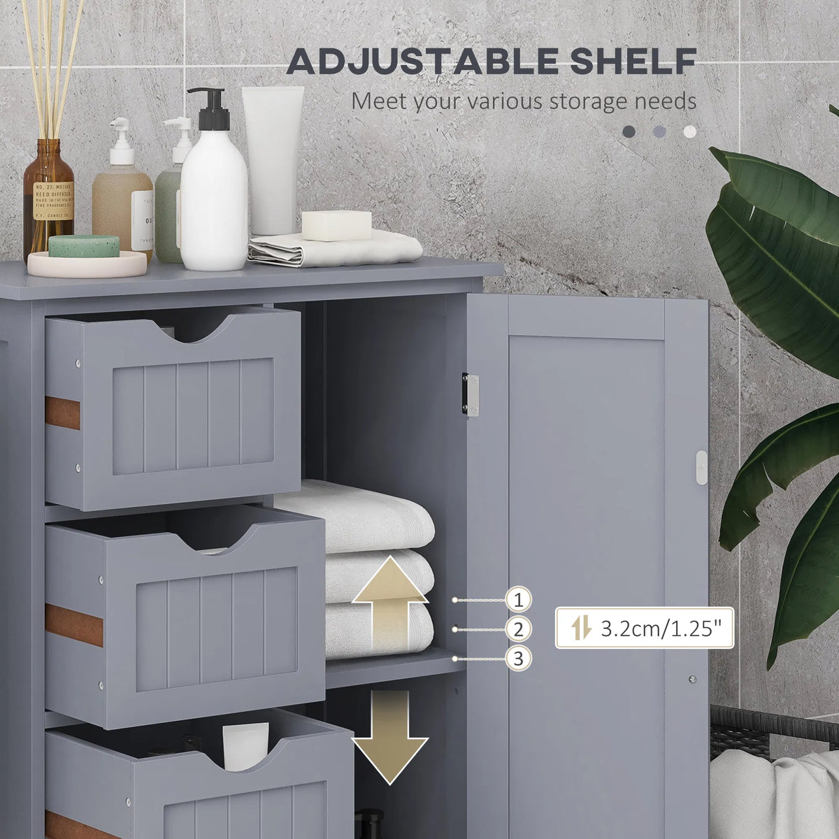 Bathroom Storage Cabinet Floor Cabinet with Adjustable Shelf and 4 Drawers - Image 4